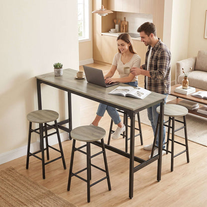 HOMCOM 5 Piece Bar Table Set with 4 Stools, Industrial Bar Table and Stool Set, Dining Table and Chair Set, Grey
