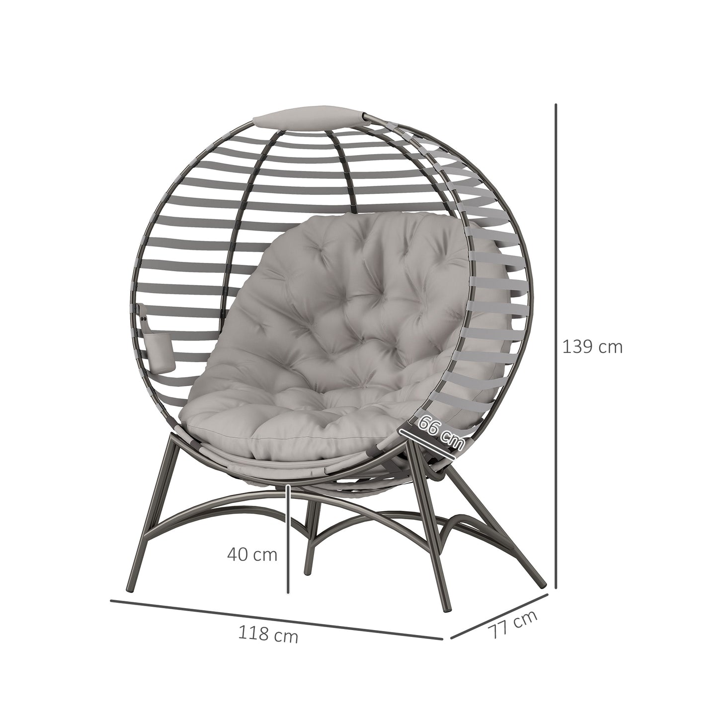 Outsunny Egg Chair with Cushion & Side Pocket - Light Grey