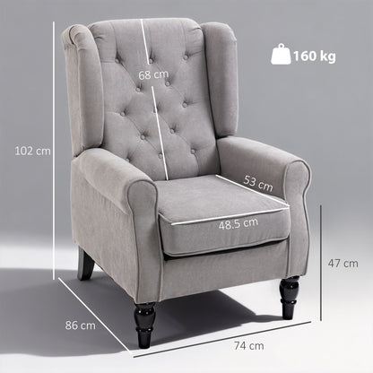 HOMCOM Retro Accent Chair, Wingback Armchair with Wood Frame Button Tufted Design for Living Room Bedroom, Grey