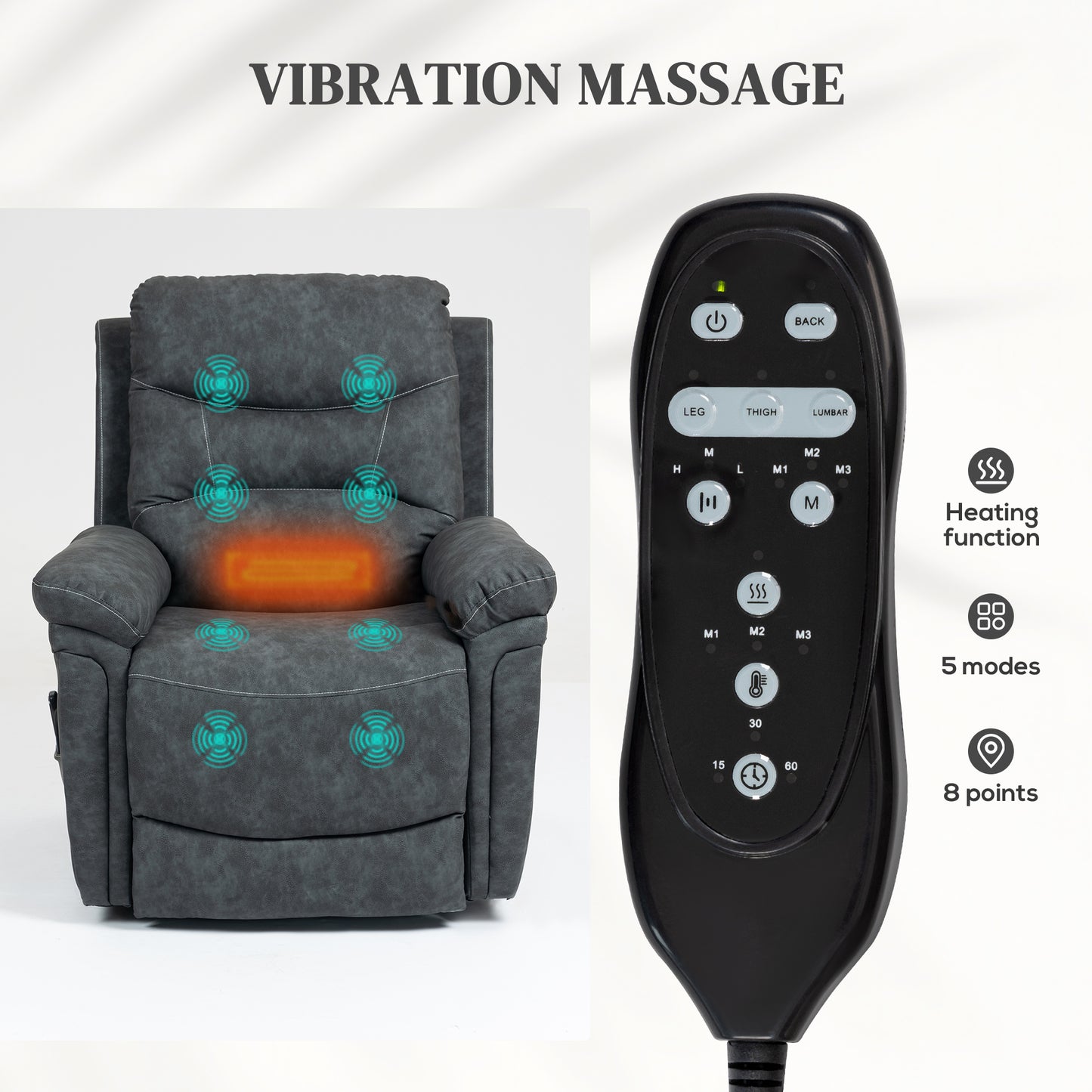 HOMCOM Power Lift Recliner Chair with Vibration Massage, Heat, USB - Grey