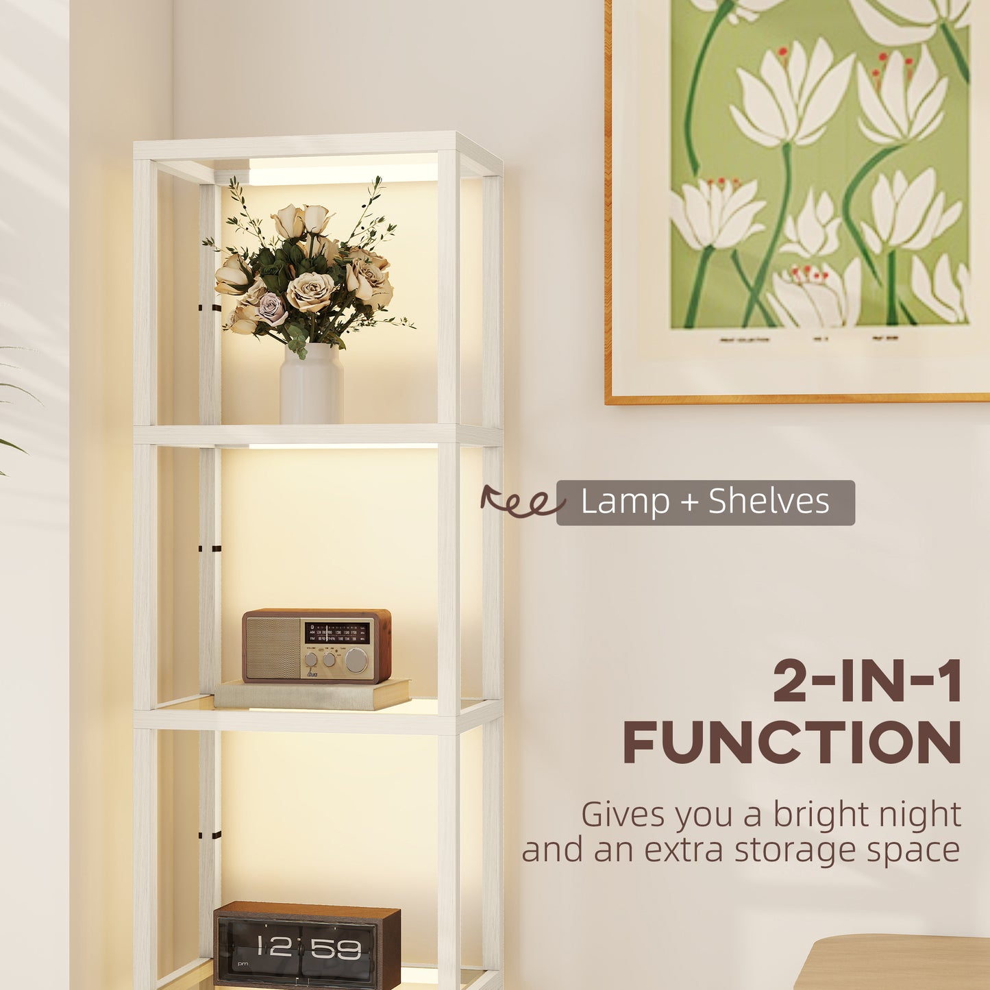 HOMCOM Four-Shelf Floor Lamp - Bleached Oak