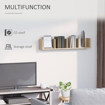 HOMCOM Wall Mount 84 CD / 56 DVD/Blu-ray/ Media Storage Rack 4 Cubes Wooden Shelf Organizer Unit Bookcase Display, Natural