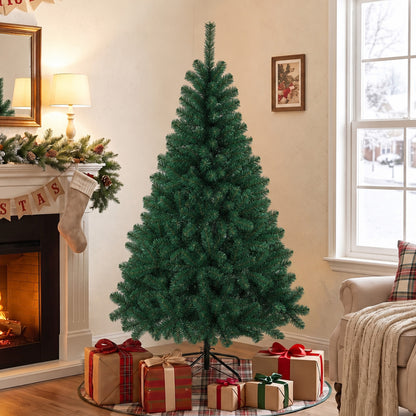 HOMCOM 5ft Artificial Christmas Tree, Fir Hinged Xmas Tree with 420 Branch Tips, Foldable Steel Stand, Green