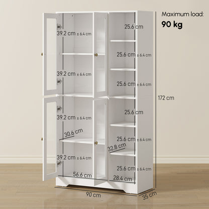 HOMCOM Multi-Storage Kitchen Cabinet, with Glass Doors - White Wood-Effect