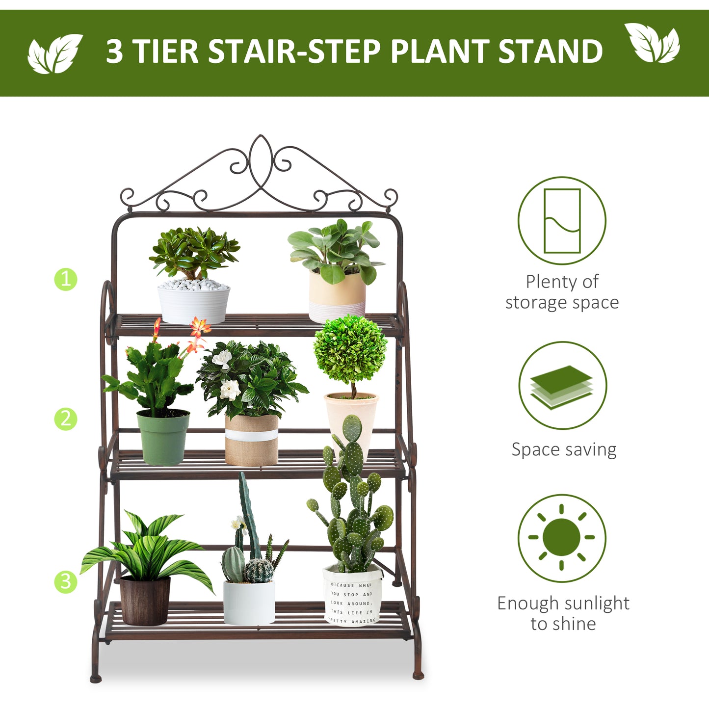 Outsunny 3 Tier Stair Style Metal Plant Stand, Flower Pot Holder Display Shelf, Storage Organizer Rack for Indoor Outdoor Patio Balcony Yard--ChewyGames-ChewyGames