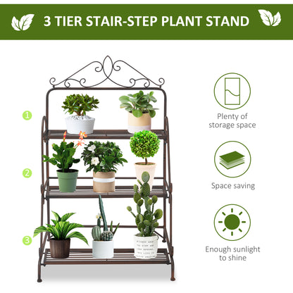 Outsunny 3 Tier Stair Style Metal Plant Stand, Flower Pot Holder Display Shelf, Storage Organizer Rack for Indoor Outdoor Patio Balcony Yard--ChewyGames-ChewyGames