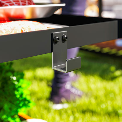 Outsunny Outdoor Grill Dining Cart 3-Shelf Movable Pizza Oven Table Stand with Stainless Steel Top, Portable BBQ Trolley Food Prep Outdoor Kitchen Barbecue Station with Hooks Wheels, Charcoal Grey