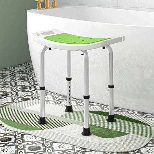 HOMCOM Shower Chair, Adjustable Height Shower Stool with Aluminium Frame and Non-Slip Feet, Bathtub Stool Seat with Padded Seat for Elderly Disabled Handicap, Green