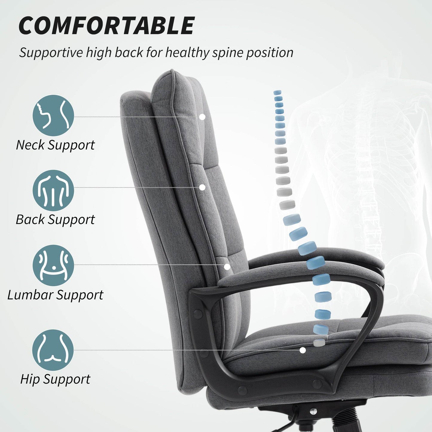 HOMCOM Double Padded Linen-Look Office Chair - Charcoal Grey