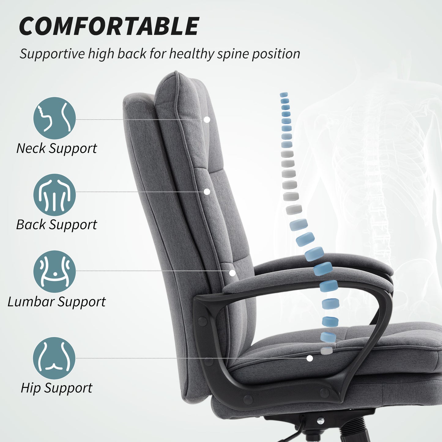 HOMCOM Double Padded Linen-Look Office Chair - Charcoal Grey