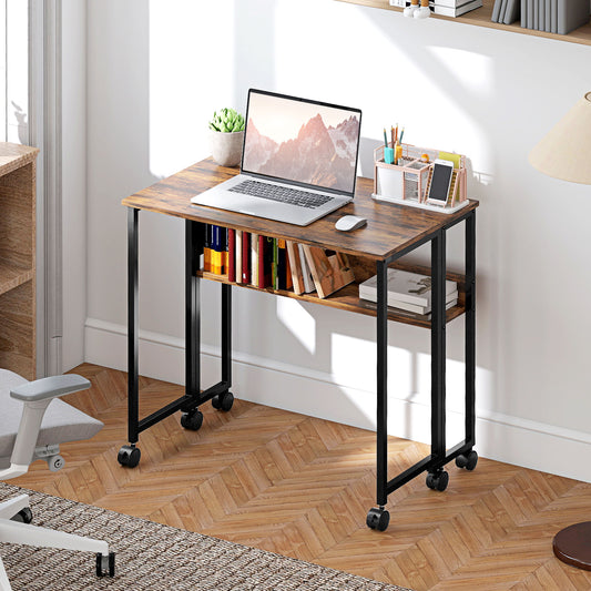 HOMCOM 80 cm Drop Leaf Writing Work Desk - Rustic Brown