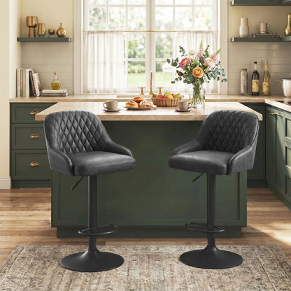 HOMCOM Bar Stools Adjustable Swivel Kitchen Chairs with Backrest Set of 2 for Kitchen Island Black