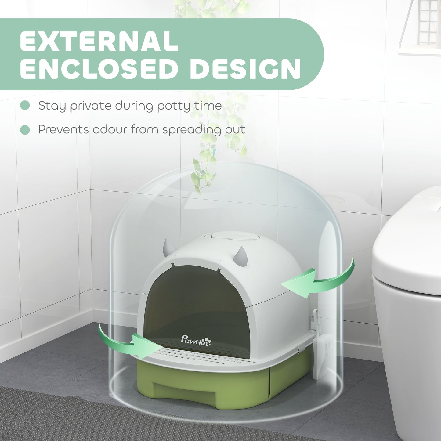 PawHut Enclosed Cat Litter Box w/ Pull-Out Drawer, Scoop, Deodorising Bags for Odour Control, Privacy, Portable, Easy to Clean