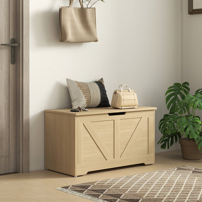HOMCOM 100L Home Storage Box, with Safety Hinges - Natural Wood Finish--ChewyGames-ChewyGames