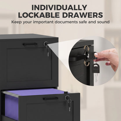 HOMCOM 2-Drawer Filing Cabinet with Lock - Black