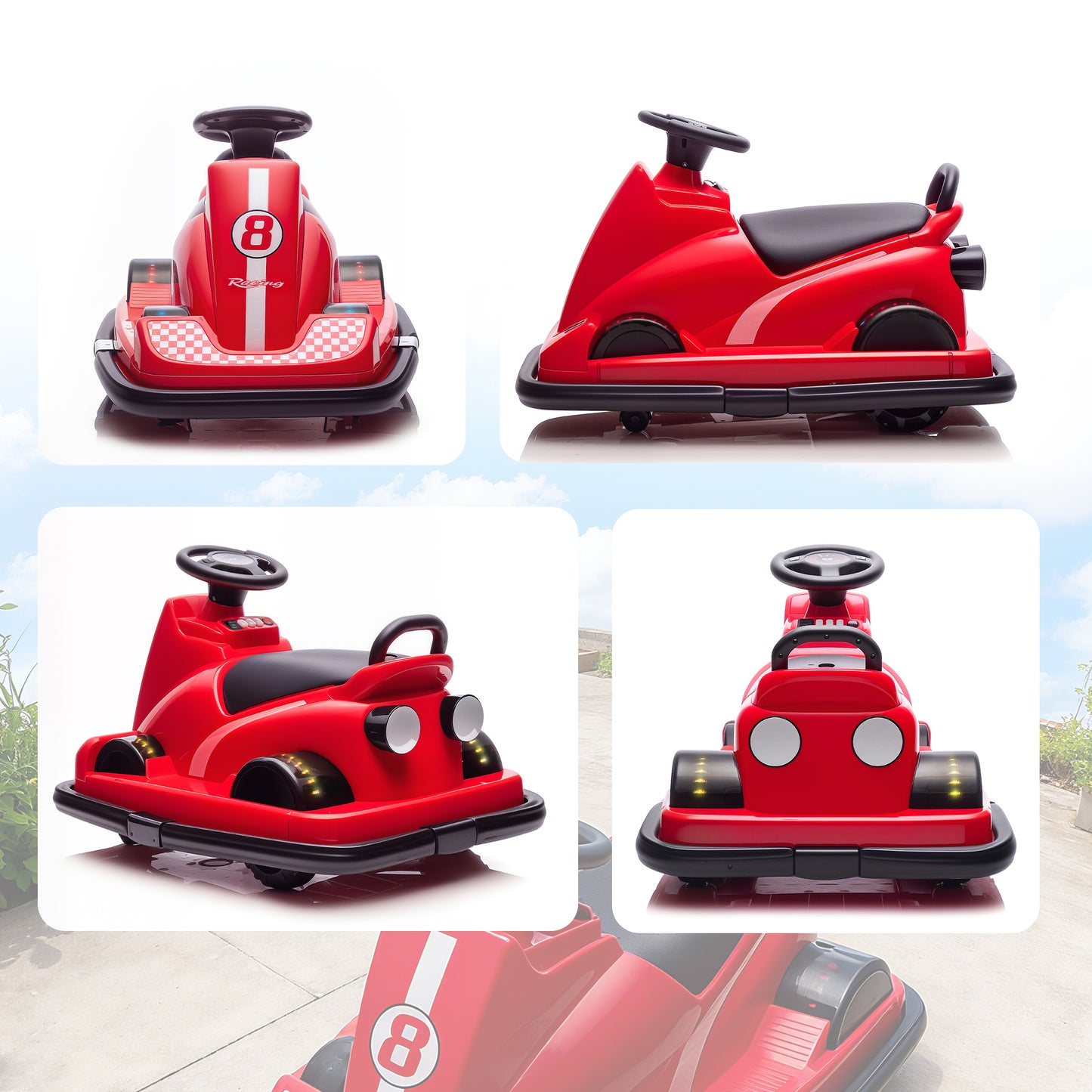 AIYAPLAY Kids Bumper Car, 360° Rotation Spin Electric Walzer Car with LED Lights, Music for Ages 3-8 Years Old, Red