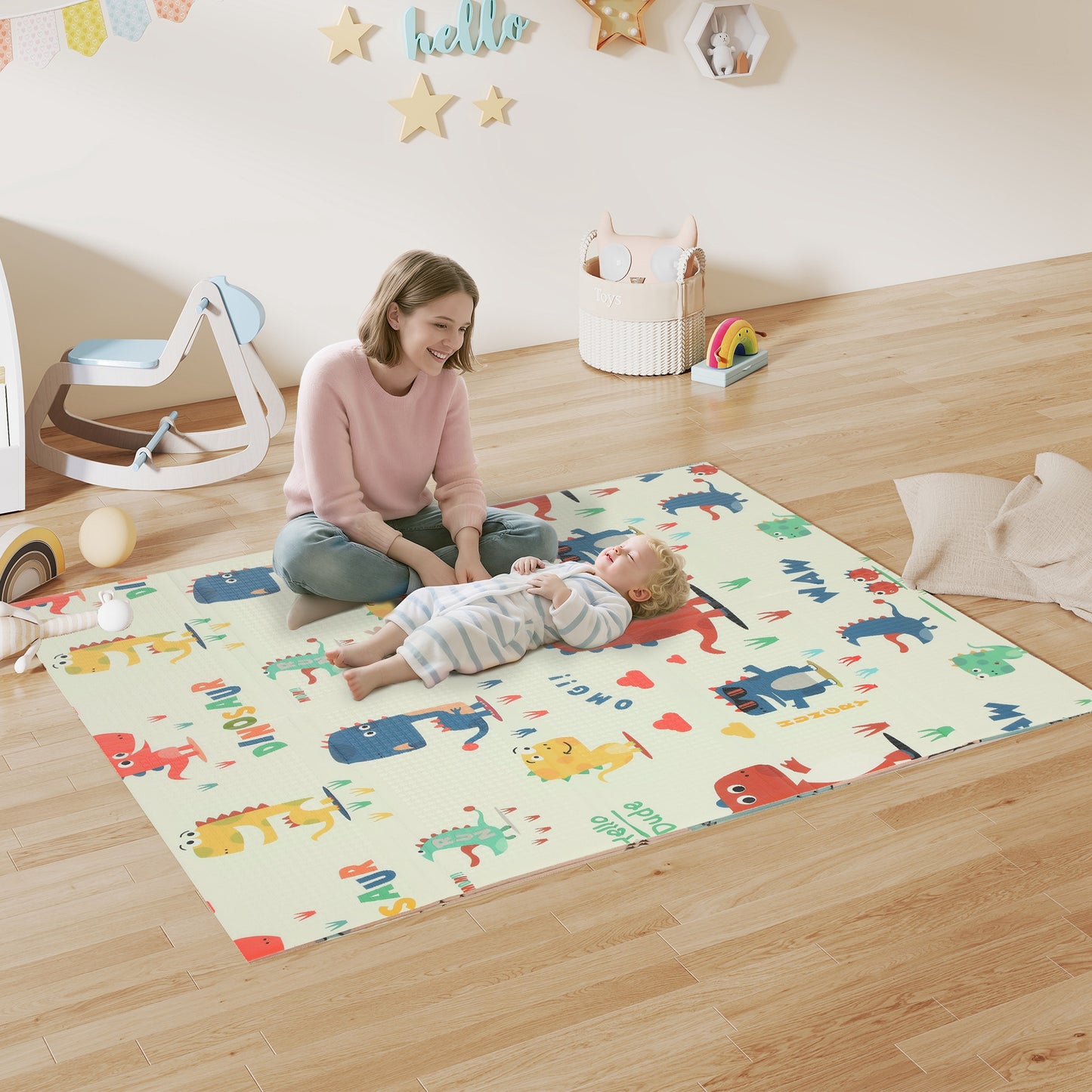 AIYAPLAY Dinosaur-Themed Baby Plat Mat Double Sided, Foldable, Water-Resistant for Outdoor/Indoor, 177 x 146 x 1.5cm--ChewyGames-ChewyGames