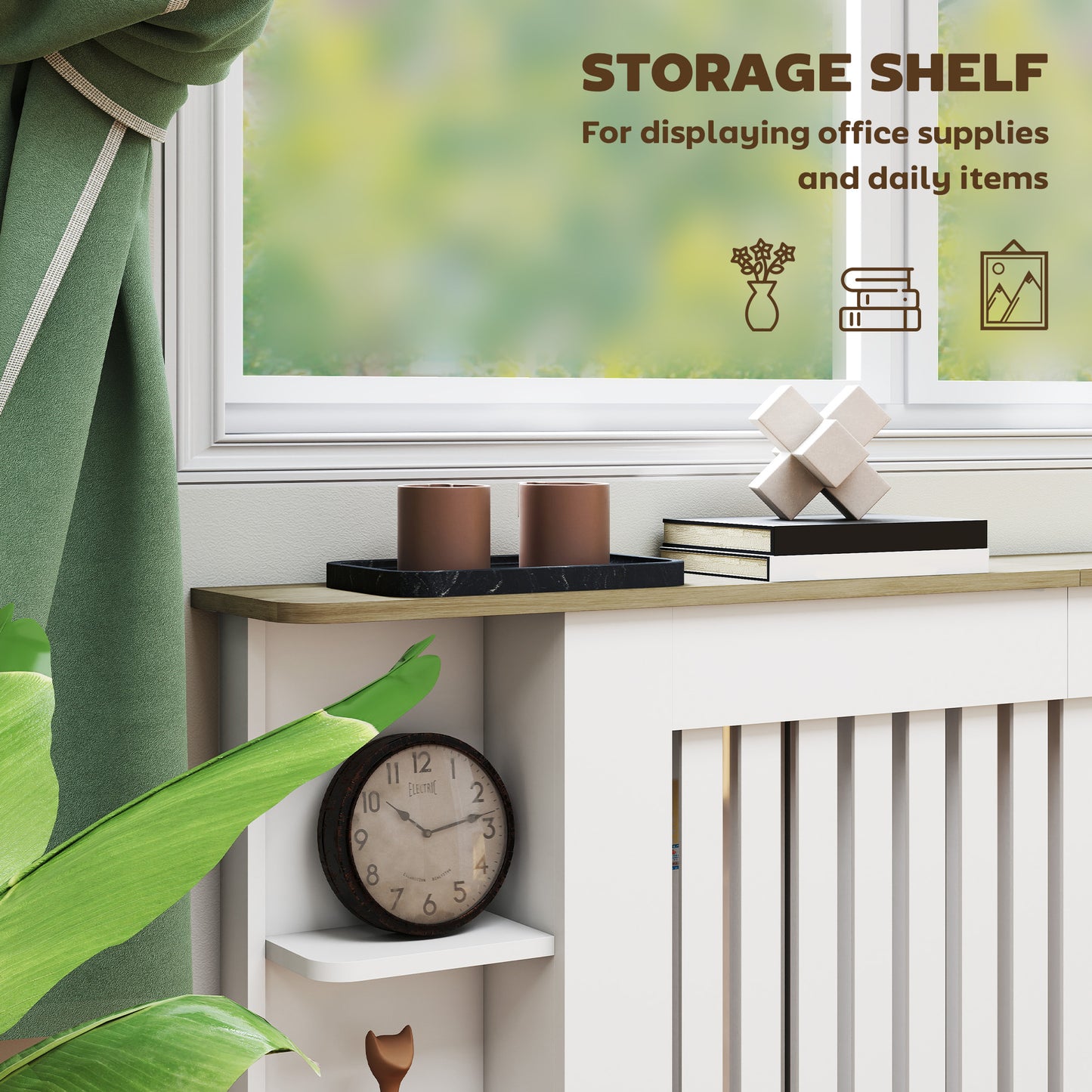 HOMCOM Radiator Cover with Open Storage Shelves, Vertical Slatted Cabinet Shelf Heater Cover for Living Room, Hallway, Extra Large, White