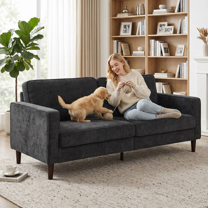 HOMCOM 3 Seater Sofa Button Tufted Upholstered Velvet Couch with Wood Legs for Living Room, Dark Grey
