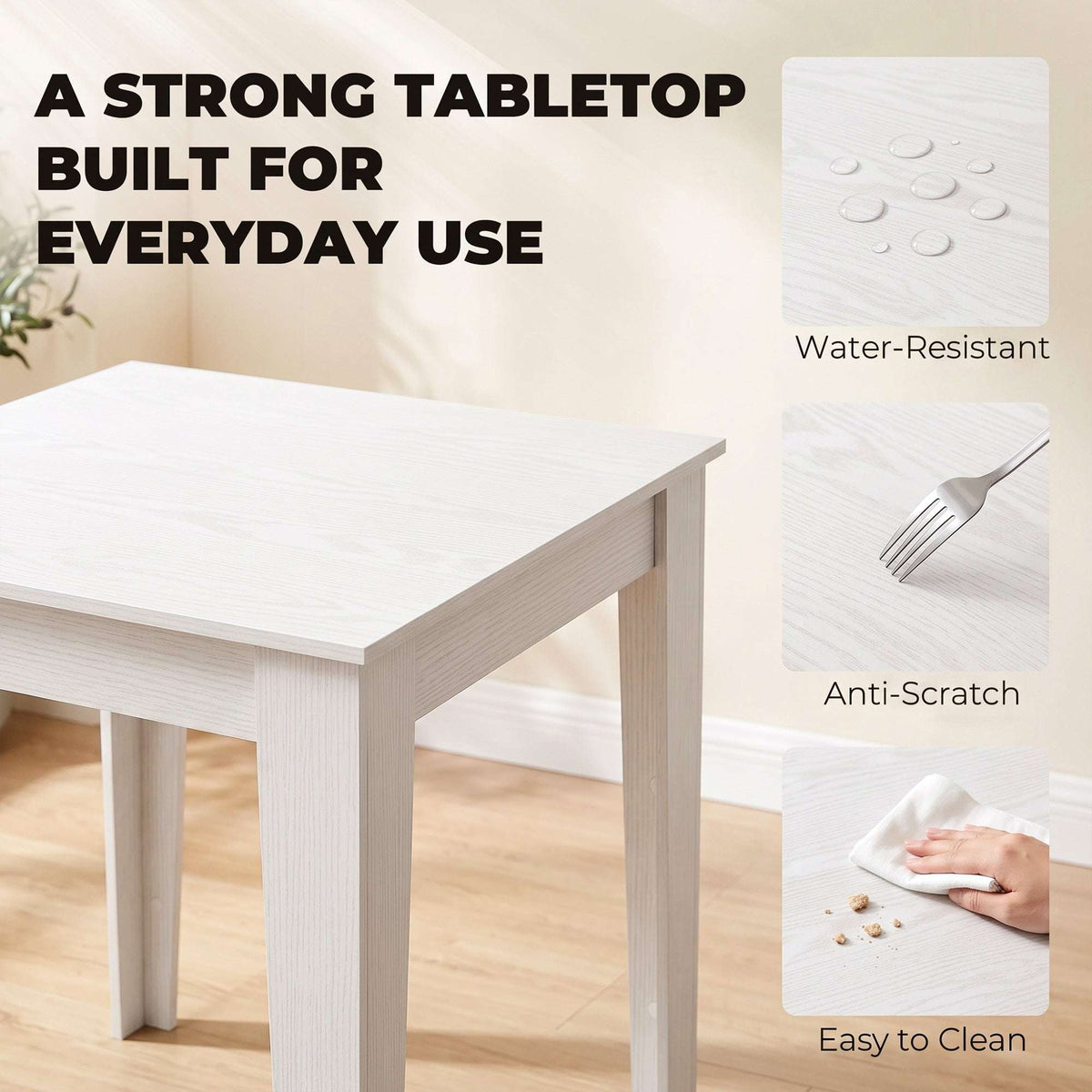 HOMCOM Dining Table for 4, 80L x 80W x 75Hcm, Modern Square Kitchen Table, White