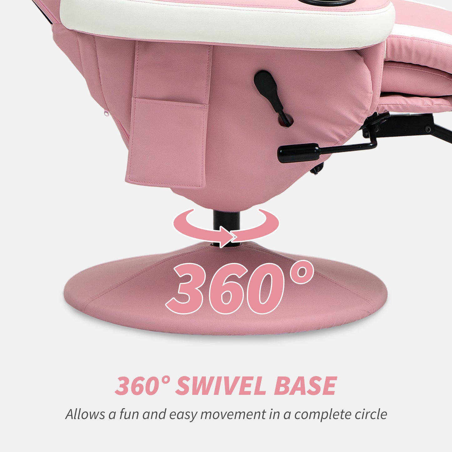 HOMCOM Manual Recliner Armchair PU Leather Lounge Chair w Adjustable Leg Rest, 135° Reclining Function, 360° Swivel, Pink--ChewyGames-ChewyGames