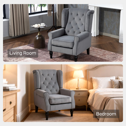 HOMCOM Wingback Accent Chair, Retro Upholstered Button Tufted Occasional Chair for Living Room and Bedroom, Light Grey