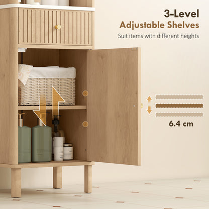 HOMCOM Slim Bathroom Cabinet with Silent Drawer Rail for Scandinavian, Japanese Styles - Wood-Effect-Bathroom Cabinets-ChewyGames-ChewyGames