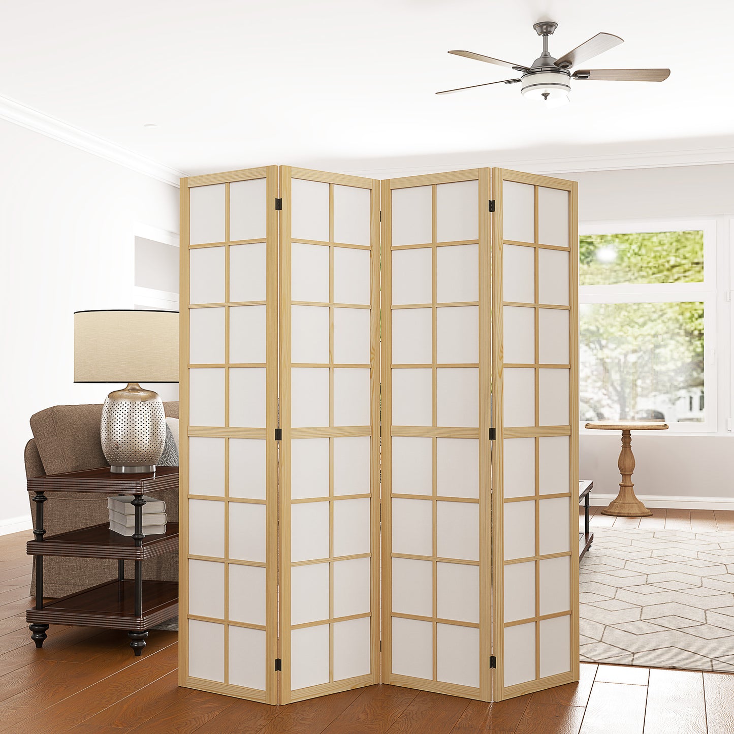 HOMCOM 4 Panel Folding Room Divider, Freestanding Room Separator, Indoor Privacy Screen for Living Room, Bedroom, 160 x 170cm