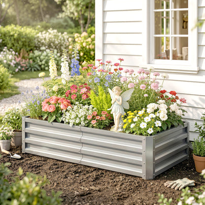 Outsunny Raised Beds for Garden, Galvanized Outdoor Planters, for Herbs and Vegetables, Use for Patio, Backyard, Balcony, Silver