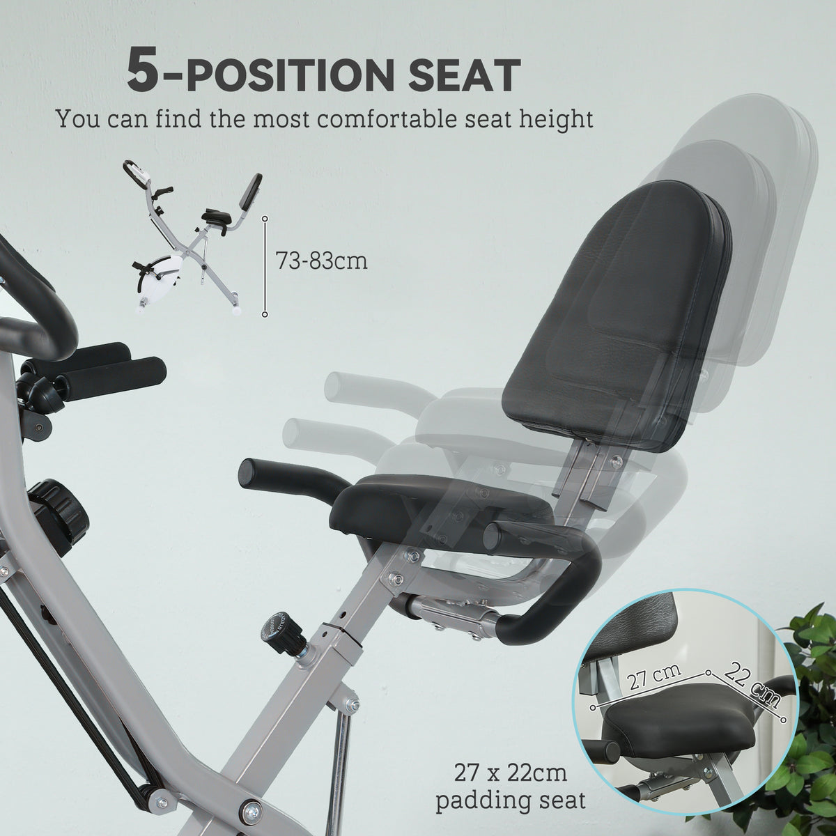 SPORTNOW Five-in-one Foldable Exercise Bike, Stationary Bike with Arm Workout Bands, LDC Monitor, Phone Holder, White