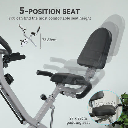 SPORTNOW Five-in-one Foldable Exercise Bike, Stationary Bike with Arm Workout Bands, LDC Monitor, Phone Holder, White