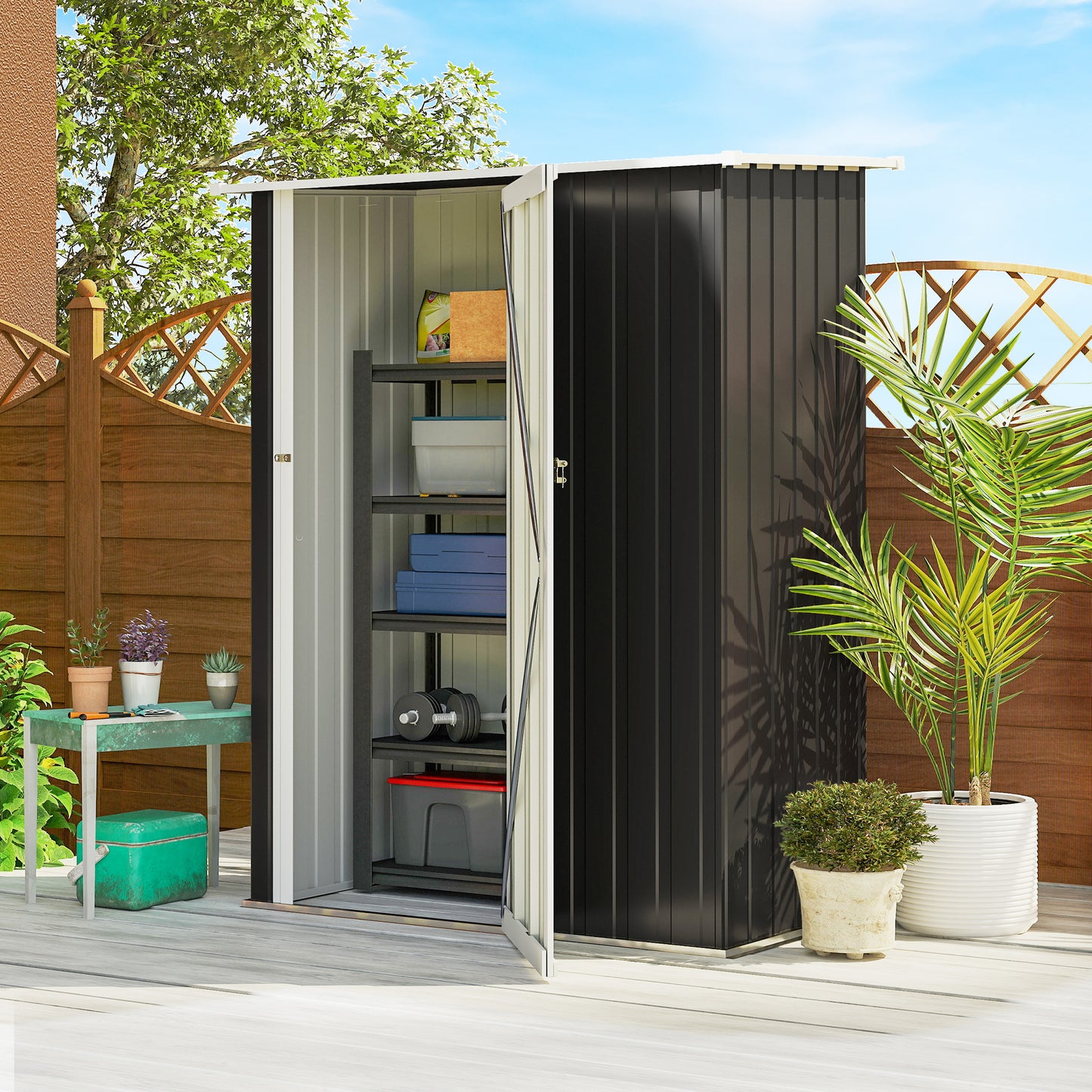 Outsunny 5ft x 3ft Garden Storage Shed, Galvanised Outdoor Metal Shed Waterproof with Sloped Roof, Lockable Door for Patio Tools, Equipment, Grey
