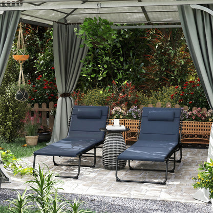 Outsunny Set of Two Reclining Sun Loungers - Dark Blue