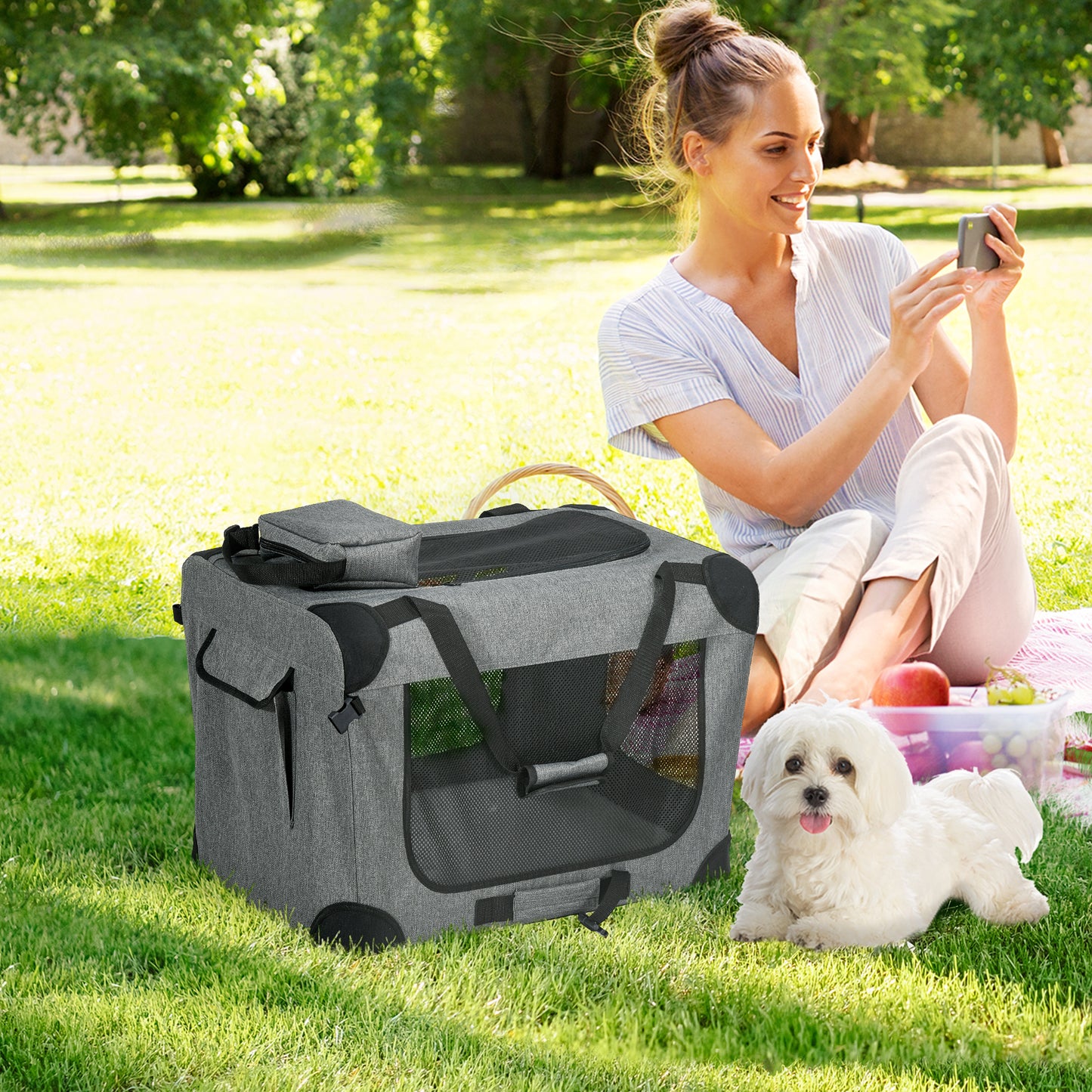 PawHut Oxford Fabric Folding Pet Carrier Bag Grey--ChewyGames-ChewyGames