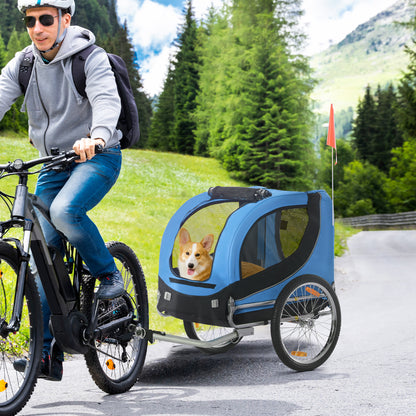 PawHut Steel Dog Bike Trailer Pet Cart Carrier for Bicycle Kit Weather Resistant w/ Hitch Coupler Travel Black and Blue