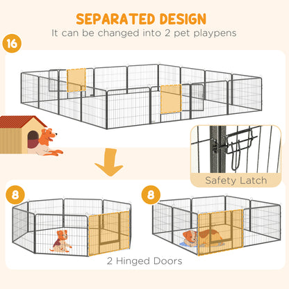 PawHut 16 Panels Heavy Duty Puppy Playpen, for Small Dogs, Indoor and Outdoor Use - Grey