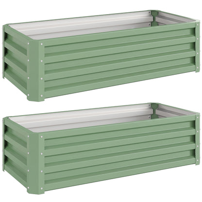 Outsunny Set of Two 110 x 50cm Steel Planter Boxes -  Light Green