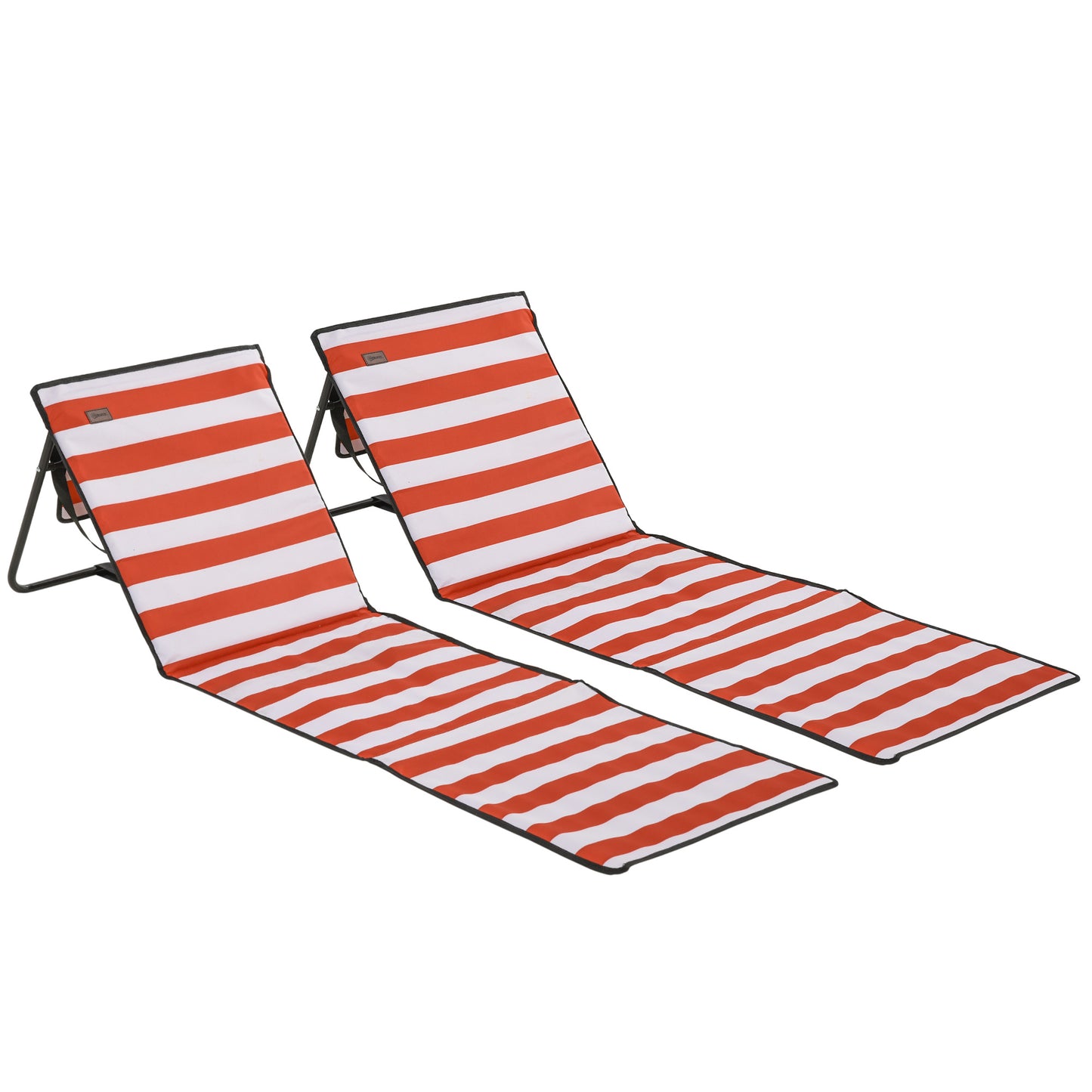 Outsunny Set of 2 Foldable Garden Beach Chair Mat, Outdoor Sun Lounger Seats with Adjustable Back, Magazine Pocket, Carry Strap
