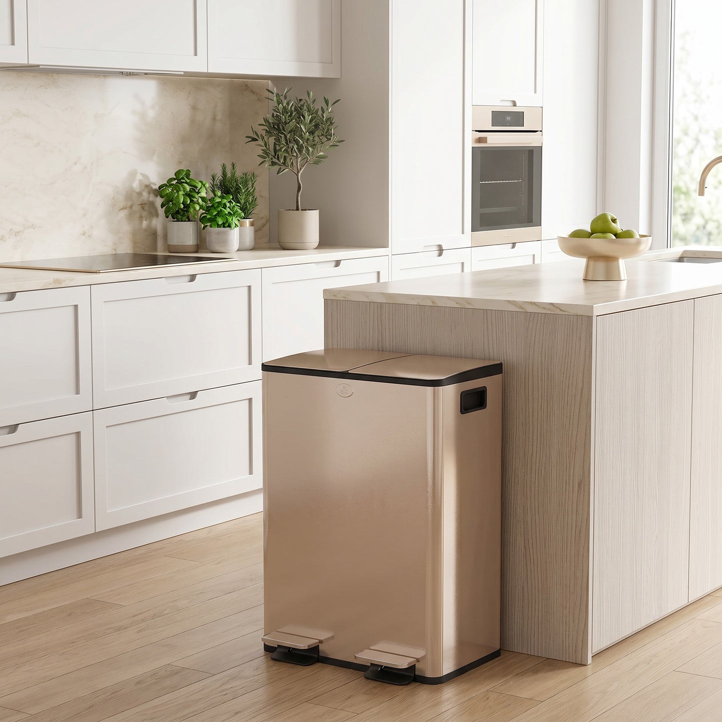 HOMCOM 56L Dual Compartment Stainless Steel Bin, with Deodoriser Holders - Gold Tone