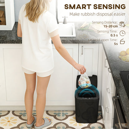 HOMCOM 15L Sensor Bin, Automatic Touchless Kitchen Bin, Easy Clean, Battery Operated for Home Office, Bedroom, Bathroom, Black--ChewyGames-ChewyGames