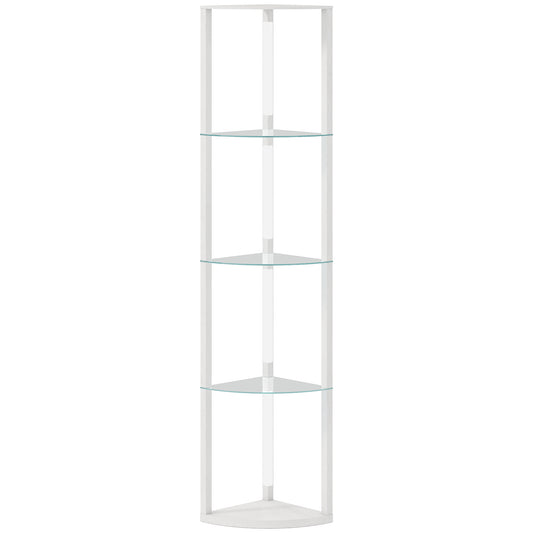 HOMCOM LED Floor Lamp with Shelves, Dimmable Standing Lamp with Foot Switch for Living Room, Bedroom, White