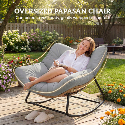 Outsunny Indoor Outdoor Rocking Chair, Oversized Rocking Egg Chair with Cushion for Living Room, Garden, Patio, Light Grey-Rocking Chairs-ChewyGames-ChewyGames