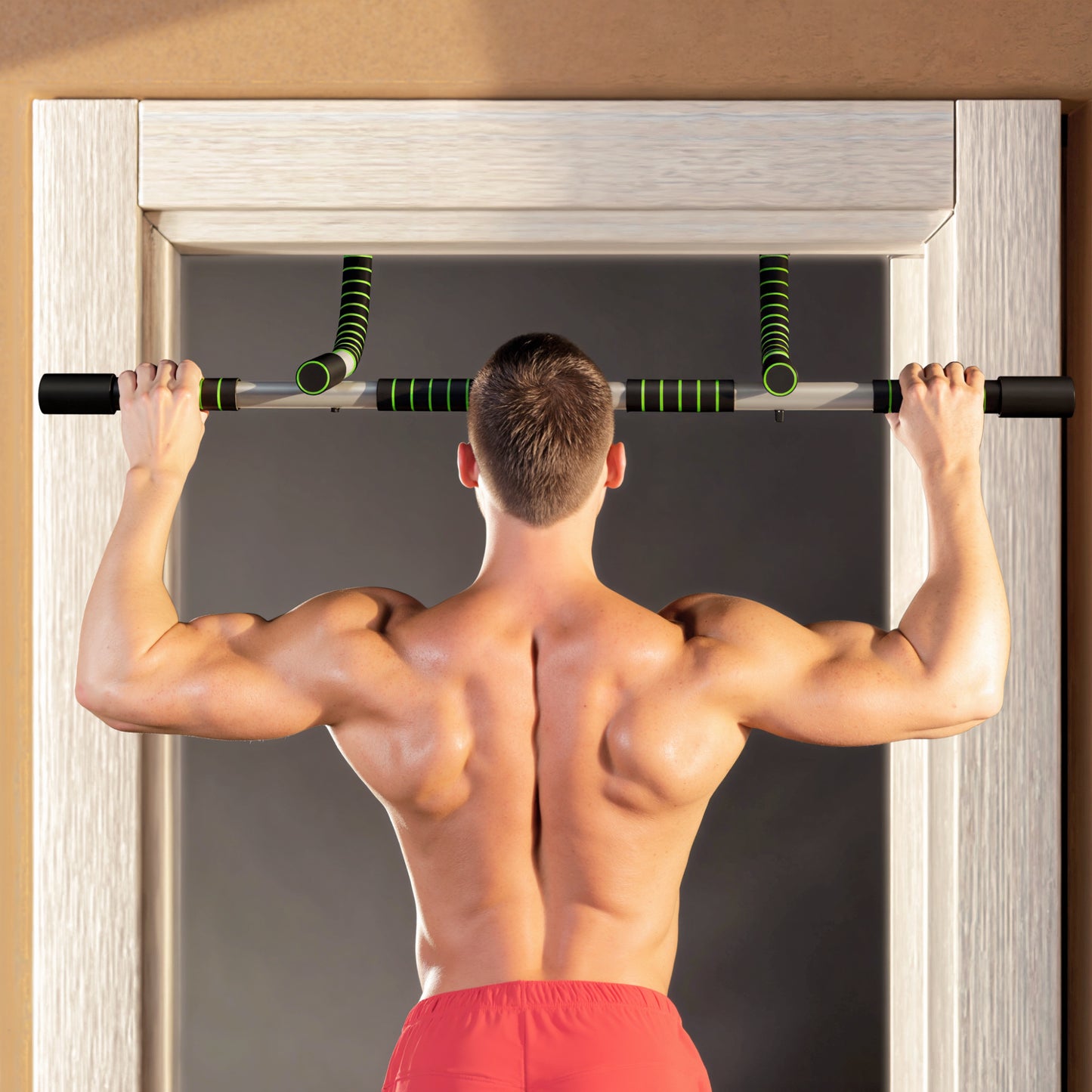 HOMCOM Doorway Pull up Bar, Door Frame Chin up Push up Bar for Home Gym Upper Body Workout, No Drilling or Screws, Green