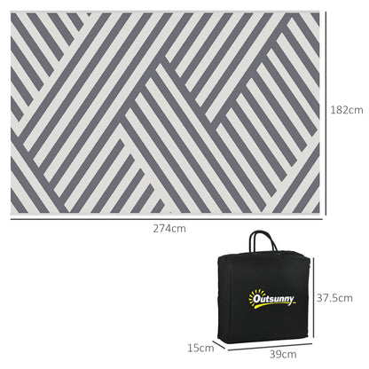 Outsunny Plastic Straw Reversible RV Outdoor Rug with Carry Bag, 182 x 274cm, Grey and Cream--ChewyGames-ChewyGames