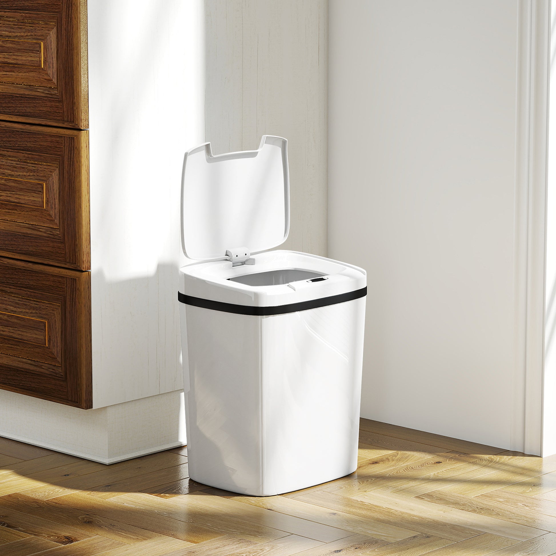 HOMCOM 15L Sensor Bin, Automatic Touchless Kitchen Bin, Easy Clean, Battery Operated for Home Office, Bedroom, Bathroom, White--ChewyGames-ChewyGames