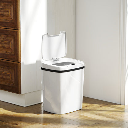 HOMCOM 15L Sensor Bin, Automatic Touchless Kitchen Bin, Easy Clean, Battery Operated for Home Office, Bedroom, Bathroom, White--ChewyGames-ChewyGames