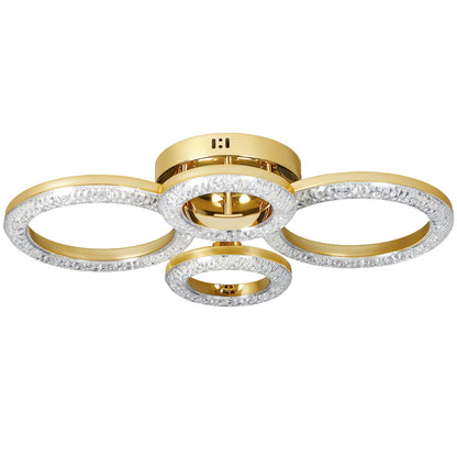 HOMCOM LED Ceiling Light, Modern Dimmable 4 Rings Ceiling Lamp with Wall Switch, 40W 4350lm Flush Mount Ceiling Light with 3500K/4500K/6000K Colour Temperatures for Living Room, Bedroom, Gold Tone
