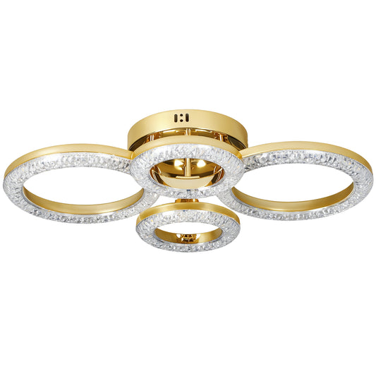 HOMCOM LED Ceiling Light, Modern Dimmable 4 Rings Ceiling Lamp with Wall Switch, 40W 4350lm Flush Mount Ceiling Light with 3500K/4500K/6000K Colour Temperatures for Living Room, Bedroom, Gold Tone