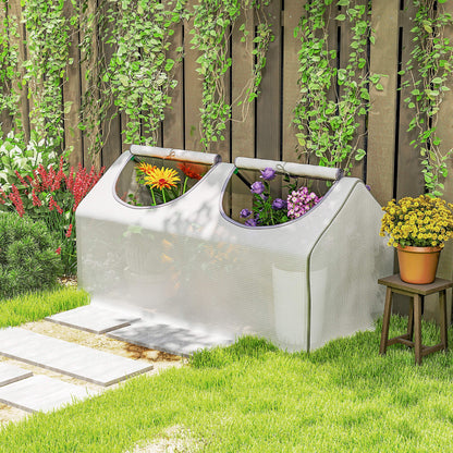 Outsunny Mini Greenhouse Portable Flower Planter Tomato Vegetable House for Garden Backyard with Zipper 120 x 60 x 60 cm, White