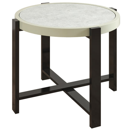 Outsunny Round Small Garden Table, 60cm Outdoor Side Table with Faux Marble Tempered Glass Top, Aluminium Frame for Garden, Patio, Balcony, Light Grey